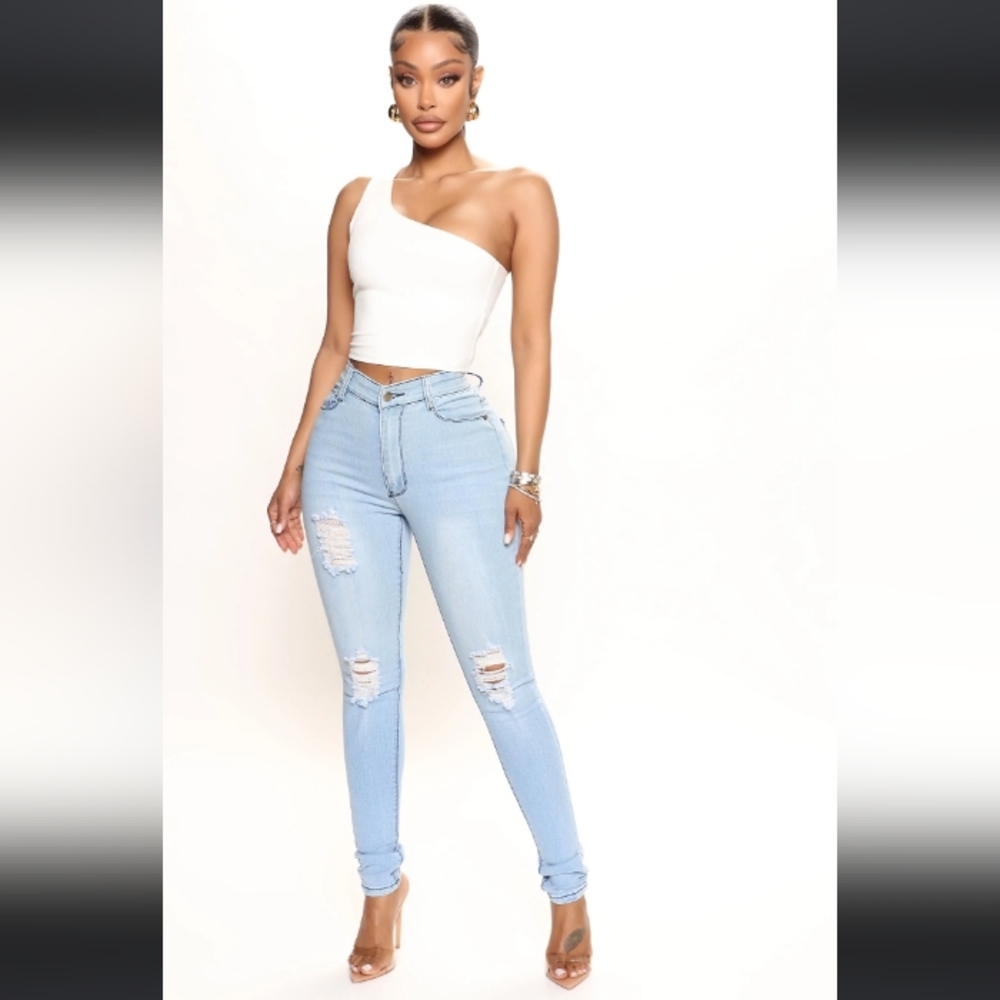 Light Blue Wash Distressed Skinny Jeans